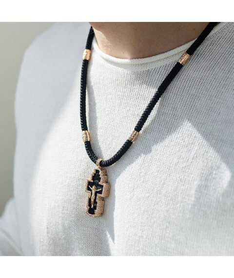 Чоловічий православний хрест з ебенового дерева та золота на шнурі кол02135 Онікс  60