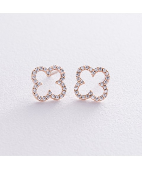 Earrings - studs "Clover" with cubic zirconia (yellow gold) s08436 Onyx