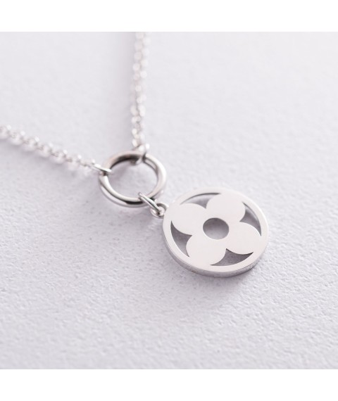 Necklace "Clover" in white gold kol01855 Onyx 45