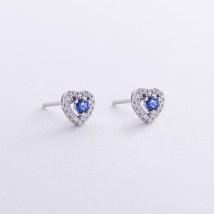 Gold earrings - studs "Hearts" (sapphires, diamonds) sb0508ca Onyx