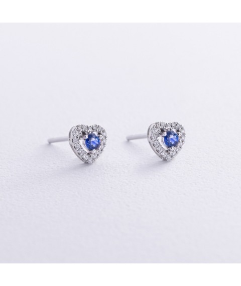 Gold earrings - studs "Hearts" (sapphires, diamonds) sb0508ca Onyx