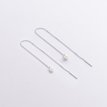 Сережки - протяжки з перлами (біле золото) с09073 Онікс