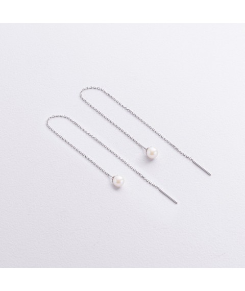 Сережки - протяжки з перлами (біле золото) с09073 Онікс
