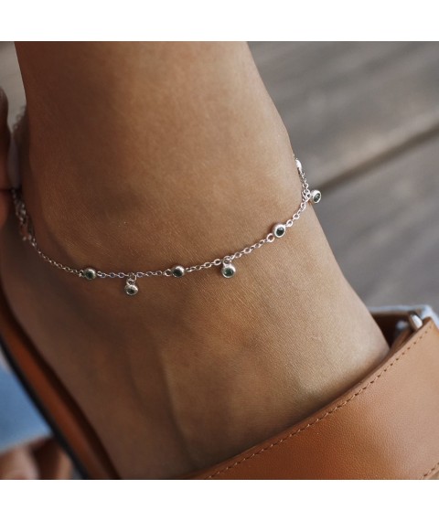 Silver ankle bracelet with green cubic zirconia 141572 Onix 28