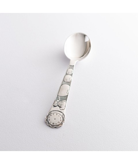 Серебряная чайная ложка "Часы. Девочка с шариками"  (метрика рождения) 24043 Онікс