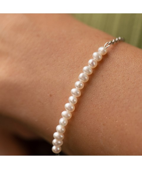 Срібний браслет з перлами 4209р-3PWT Онікс 15.5