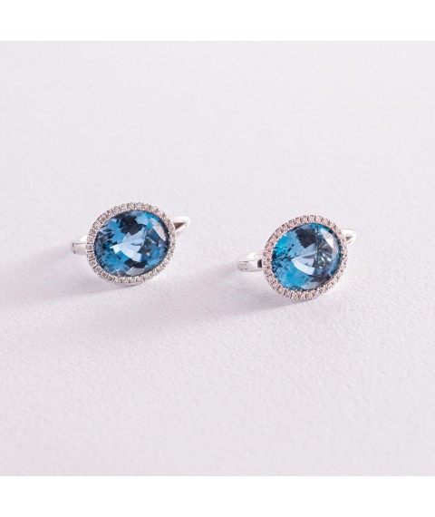 Gold earrings with London blue topaz and diamonds s656A1 Onyx