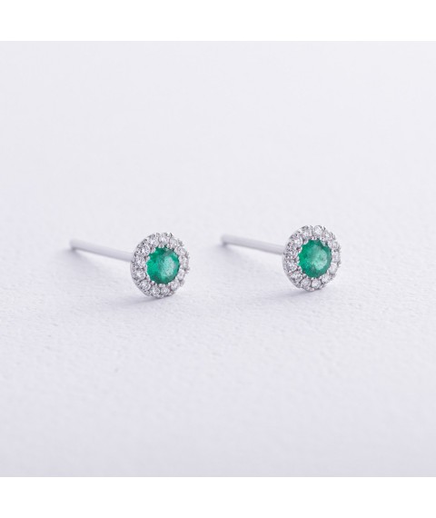 Gold earrings - studs (diamonds, emeralds) sb0528gm Onyx