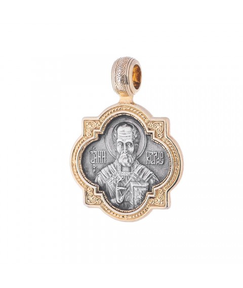 Silver pendant "St. Nicholas the Wonderworker" with gold plated 131667 Onyx