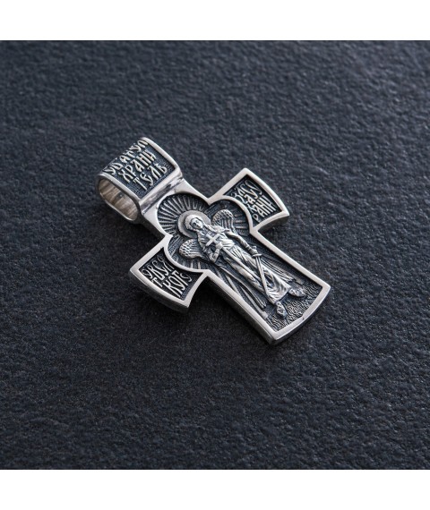Серебряный крест "Распятие Христово. Ангел хранитель"  с чернением 132566 Онікс