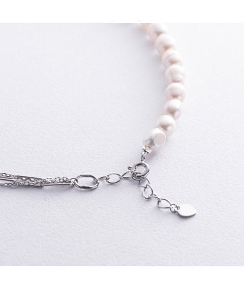 Silver necklace "Cycle" with pearls 908-01442 Onyx