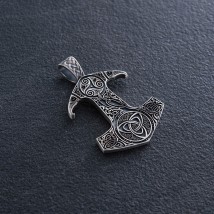 Silver pendant "Hammer" with triskelion and Celtic knot symbols 7048 Onyx