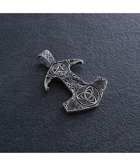Серебряный кулон "Молот" с символами трискелиона и кельтского узла 7048 Онікс