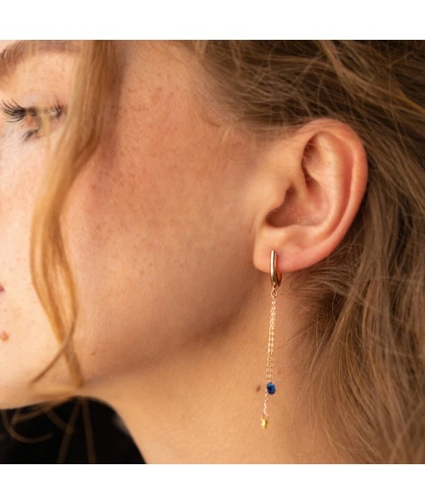 Dangling gold earrings "Ukrainian" (blue and yellow cubic zirconia) s08384 Onyx