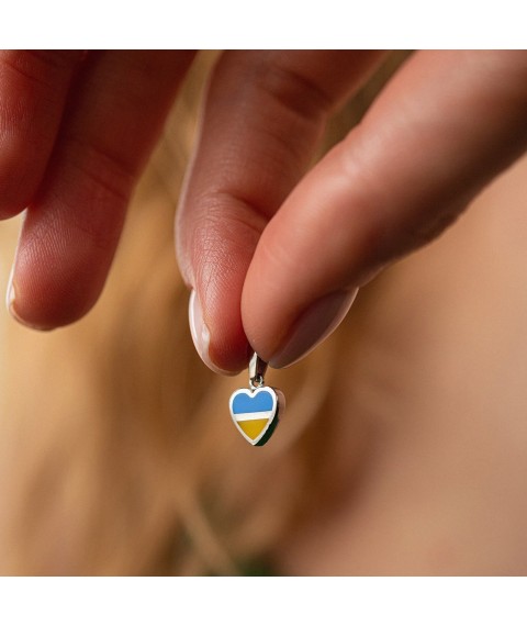 Кулон "З Україною в серці" у білому золоті (блакитна та жовта емаль) п03741 Онікс