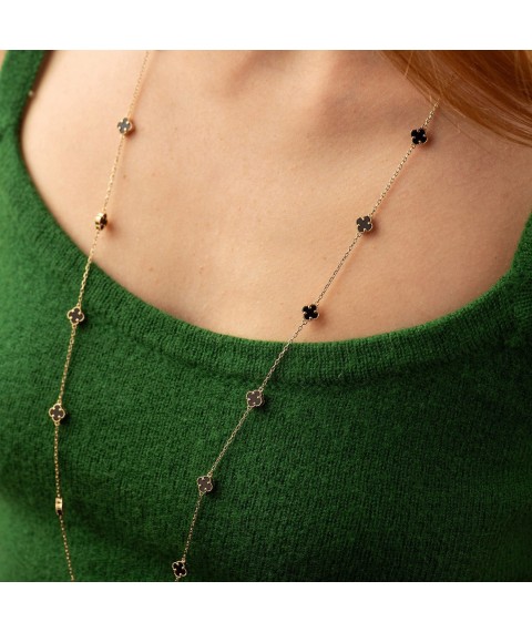 Necklace "Clover" with onyx mini (yellow gold) count02429 Onyx 80
