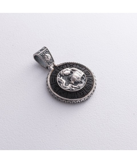 Silver pendant "Zodiac sign Aquarius" with ebony 1041 Aquarius Onyx