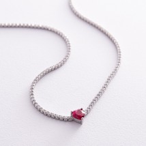 Silver necklace - choker "Heart" with cubic zirconia 181257 Onix 40