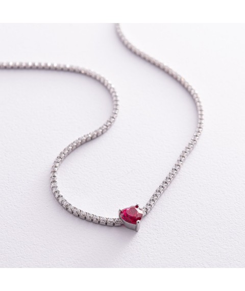 Silver necklace - choker "Heart" with cubic zirconia 181257 Onix 40