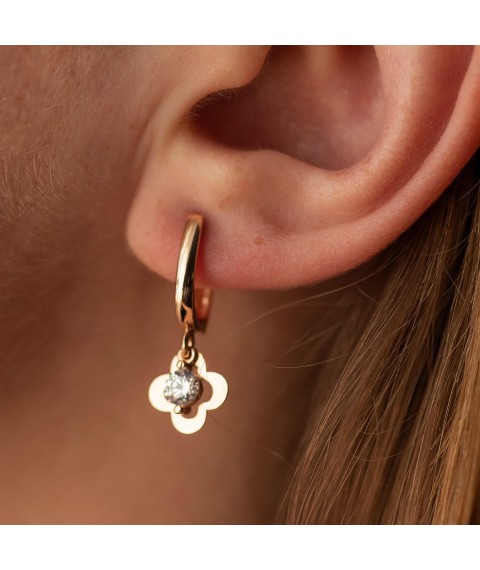 Gold earrings "Clover" with cubic zirconia s08382 Onyx