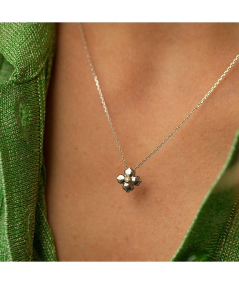 Gold necklace "Clover" with diamond 735141121 Onyx 45
