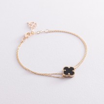 Gold double bracelet "Clover" with onyx b04824 Onix 18