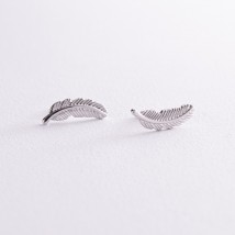 Earrings - studs "Feathers" in white gold s08017 Onyx