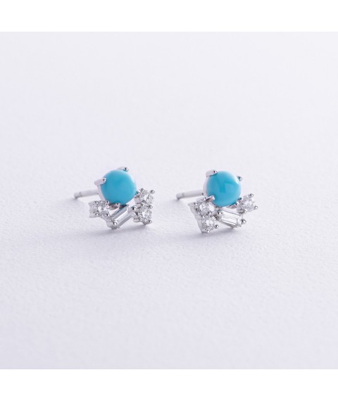 Gold earrings - studs (diamonds, turquoise) sb0504ca Onyx