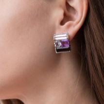 Gold earrings (diamonds, rock crystal, amethyst, smoky quartz) E23442C Onyx