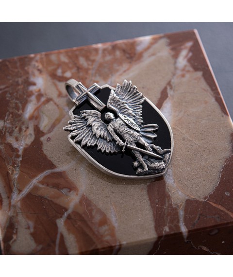 Silver pendant "Archangel Michael" with onyx (custom engraving is possible) 277 Onyx
