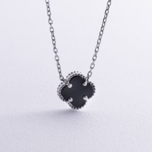 Silver necklace "Clover" with onyx 181299 Onyx 43
