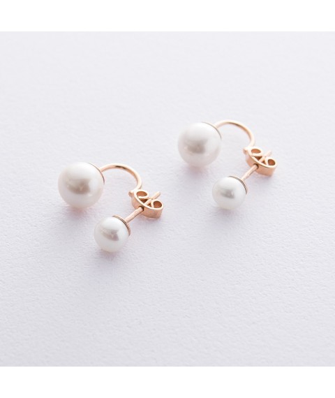 Gold earrings - studs with pearls s06461 Onyx