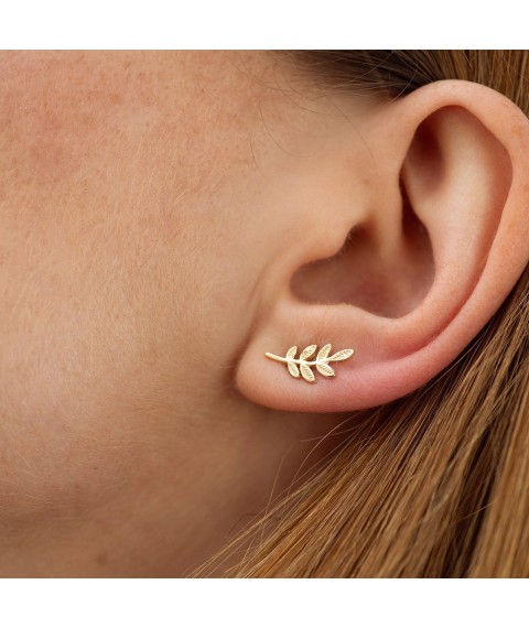 Gold earrings - studs "Twigs" s06736 Onix