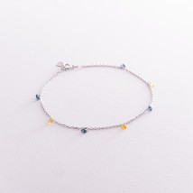 Bracelet "Ukrainian" in silver on the leg (blue and yellow cubic zirconia) 141611 Onyx 25