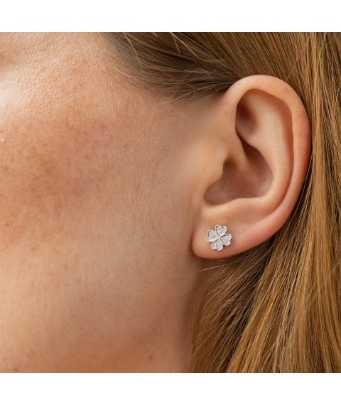Gold earrings - studs "Clover" with diamonds 338541121 Onyx