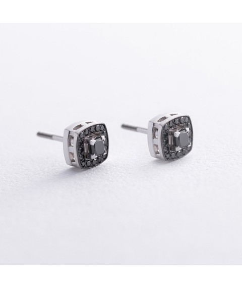 Gold earrings - studs 2 in 1 with black diamonds 332921122 Onyx