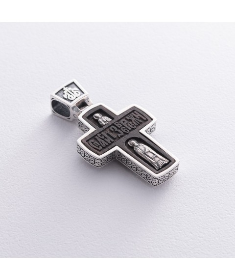 Silver cross "Crucifixion. Save and Preserve" (in Ukrainian) with ebony mini 1053 Onyx