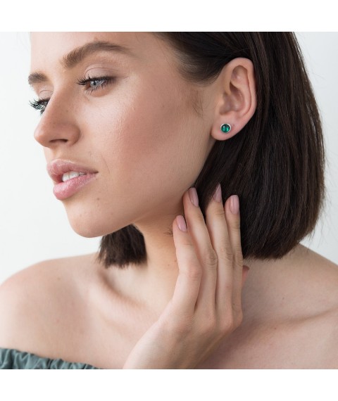 Silver stud earrings (synthetic tourmaline) 122169 Onyx