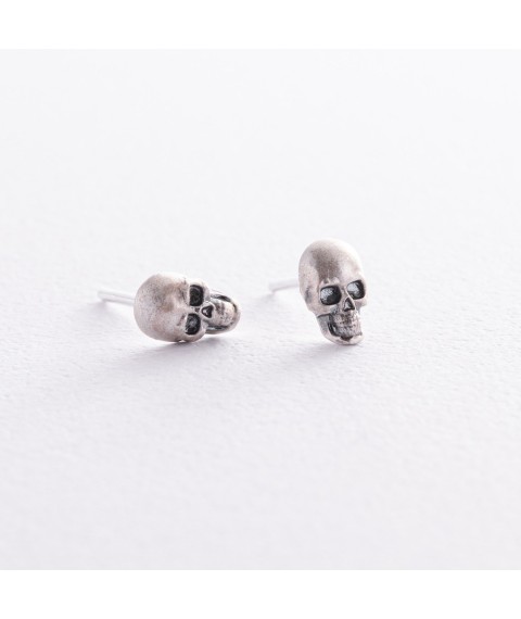 Earrings - studs "Skull" in silver 123301 Onyx