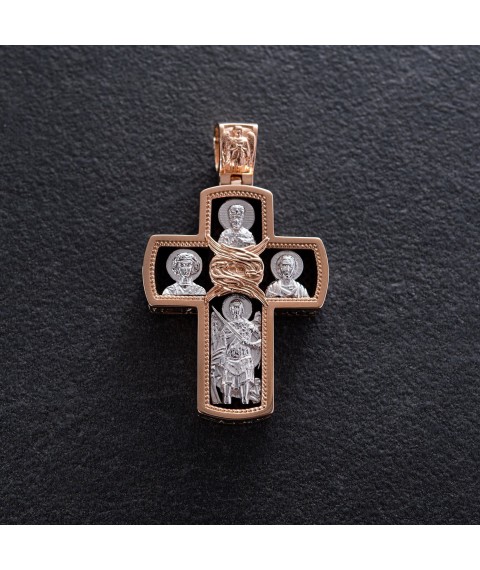 Men's Orthodox cross "Crucifixion" made of ebony and gold p00225 Onyx