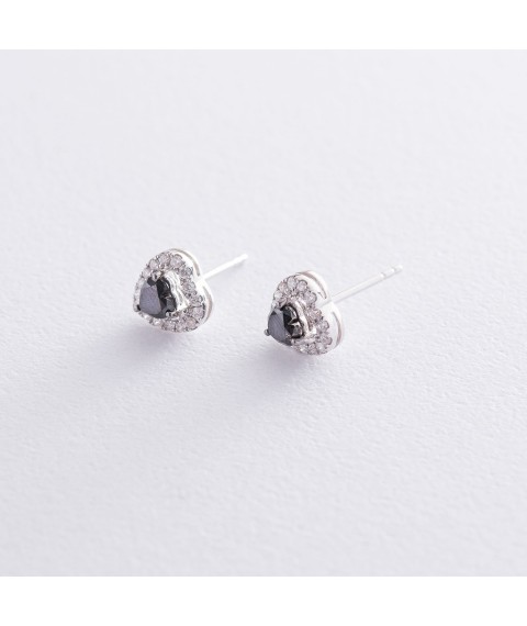 Gold stud earrings "Hearts" with diamonds sb0267ar Onyx