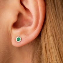 Gold earrings - studs (diamonds, emeralds) sb0528gm Onyx