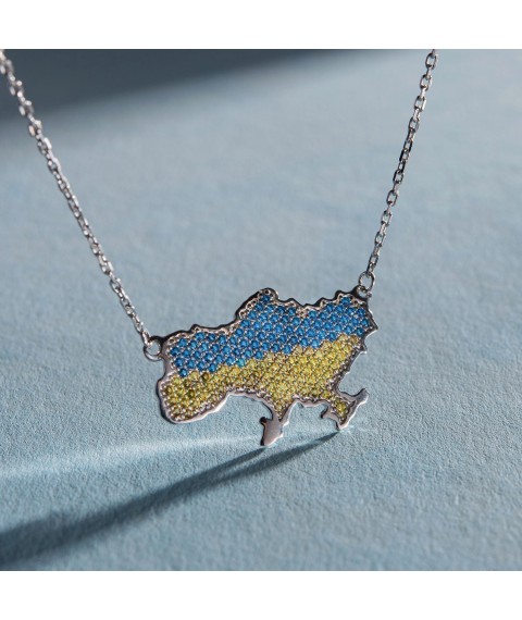 Колье "Карта Украины" в серебре (голубые, желтые фианиты) 4034-2563 Онікс  45