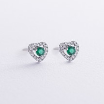 Gold earrings - studs "Hearts" with emeralds and diamonds sb0507ca Onix
