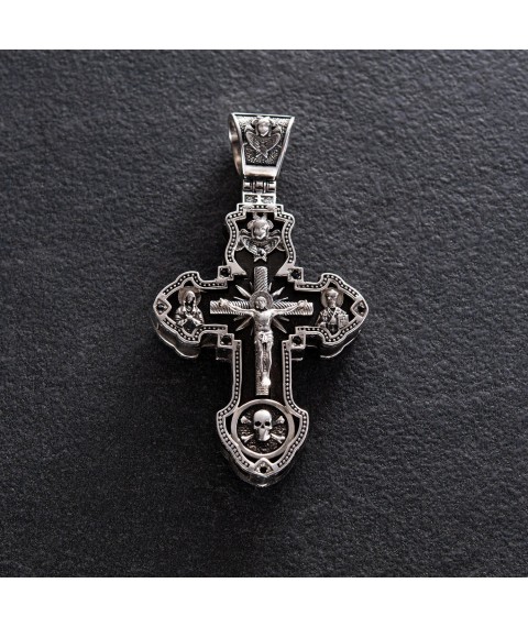 Men's Orthodox cross "Crucifixion. Save and Preserve" made of ebony and silver 624 Onyx