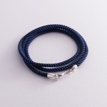 Шелковый синий шнурок с гладкой серебряной застежкой (3мм) 18397 Онікс  60