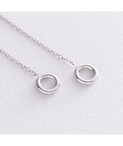 Earrings "Circles" on a chain in white gold s07276 Onyx