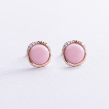 Gold earrings - studs (pink opal, diamonds) sb0525sc Onyx