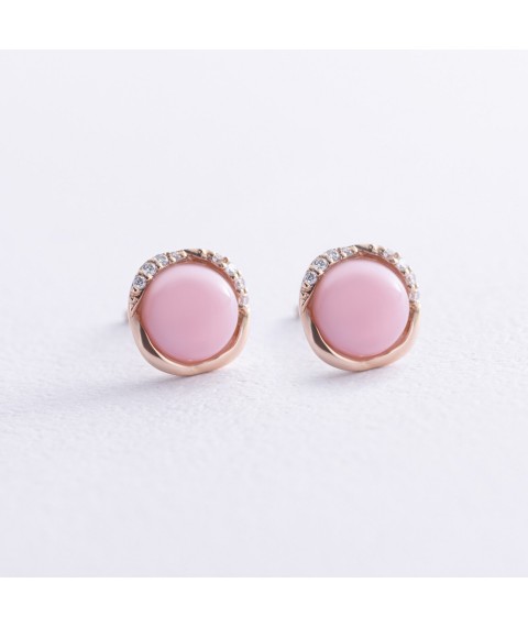 Золоті сережки - пусети (рожевий опал, діаманти) сб0525sc Онікс