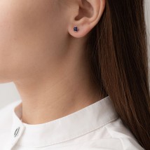 Gold stud earrings with blue sapphire sb0114gl Onyx